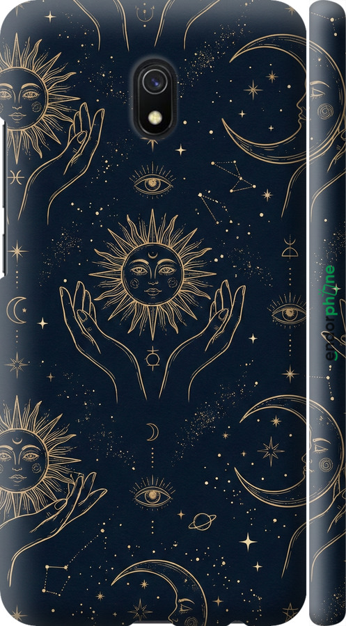 3D пластиковый матовый чехол Celestial Harmony: Sun & Moon Gold Mystic Pattern для Xiaomi Redmi 8A - 6778m-1794 изображение 