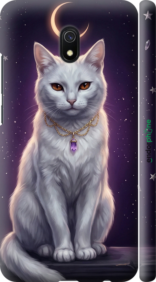 3D пластиковый матовый чехол Mystic White Cat Gothic Dark Purple Gold для Xiaomi Redmi 8A - 6805m-1794 изображение 