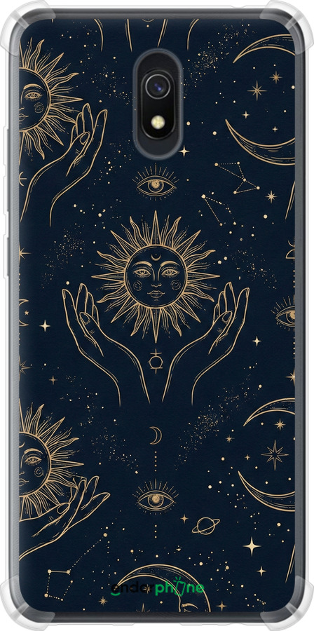 Силикон с усиленными углами чехол Celestial Harmony: Sun & Moon Gold Mystic Pattern для Xiaomi Redmi 8A - 6778sp-1794 изображение 