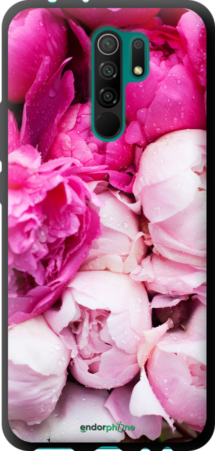 

TPU preto Capa "Peónias cor-de-rosa" para Xiaomi Redmi 9