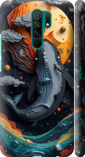 3D пластиковий матовий чехол Кит у космосі для Xiaomi Redmi 9 - 6328m-2019 изображение 