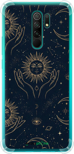 Силикон с усиленными углами чехол Celestial Harmony: Sun & Moon Gold Mystic Pattern для Xiaomi Redmi 9 - 6778sp-2019 изображение 