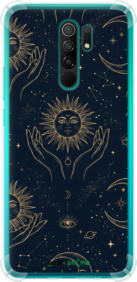 Силикон с усиленными углами чехол Celestial Harmony: Sun & Moon Gold Mystic Pattern для Xiaomi Redmi 9 - 6778sp-2019 изображение 