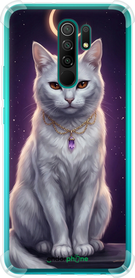 Силикон с усиленными углами чехол Mystic White Cat Gothic Dark Purple Gold для Xiaomi Redmi 9 - 6805sp-2019 изображение 