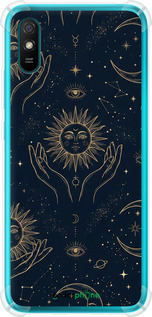 Силикон с усиленными углами чехол Celestial Harmony: Sun & Moon Gold Mystic Pattern для Xiaomi Redmi 9A - 6778sp-2034 изображение 
