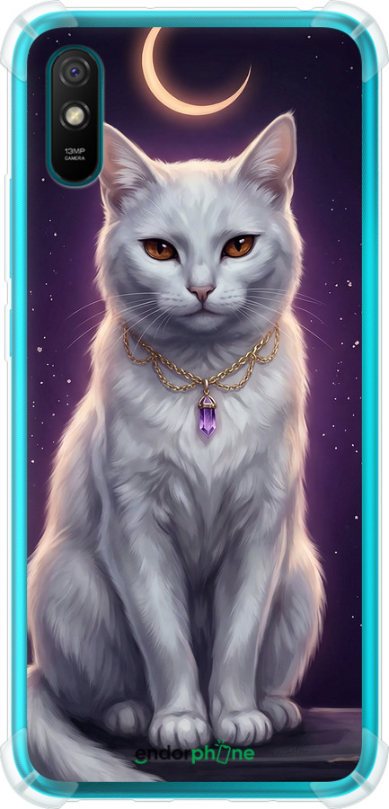 Силикон с усиленными углами чехол Mystic White Cat Gothic Dark Purple Gold для Xiaomi Redmi 9A - 6805sp-2034 изображение 