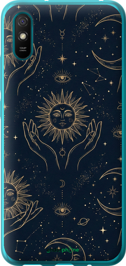 Силіконовий чехол Celestial Harmony: Sun & Moon Gold Mystic Pattern для Xiaomi Redmi 9A - 6778u-2034 изображение 