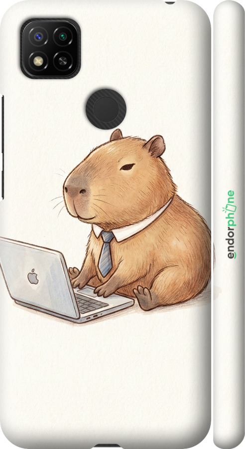 3D пластиковый матовый чехол Funny Capybara CEO Working для Xiaomi Redmi 9C - 6777m-2035 изображение 