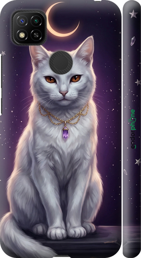 3D пластиковий матовий чехол Mystic White Cat Gothic Dark Purple Gold для Xiaomi Redmi 9C - 6805m-2035 изображение 