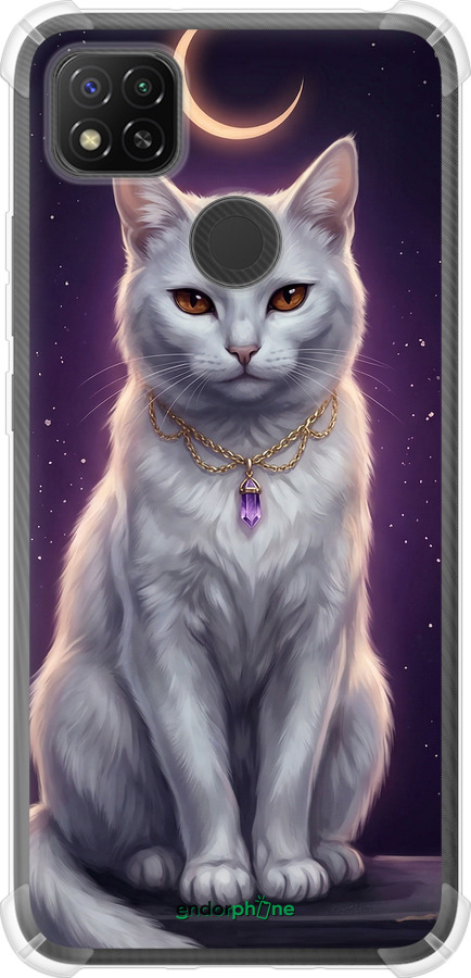 Силикон с усиленными углами чехол Mystic White Cat Gothic Dark Purple Gold для Xiaomi Redmi 9C - 6805sp-2035 изображение 