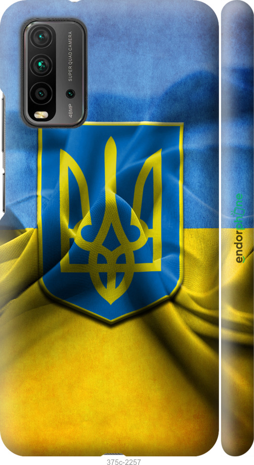 

3D пластиковий матовий чохол "Прапор та герб України" для Xiaomi Redmi 9T, Блакитний