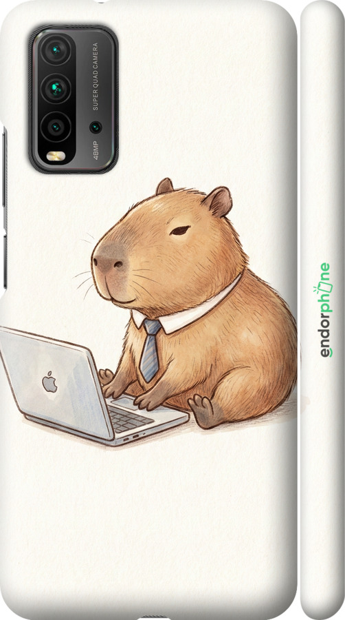 3D пластиковий матовий чехол Funny Capybara CEO Working для Xiaomi Redmi 9T - 6777m-2257 изображение 