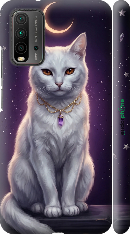 3D пластиковий матовий чехол Mystic White Cat Gothic Dark Purple Gold для Xiaomi Redmi 9T - 6805m-2257 изображение 