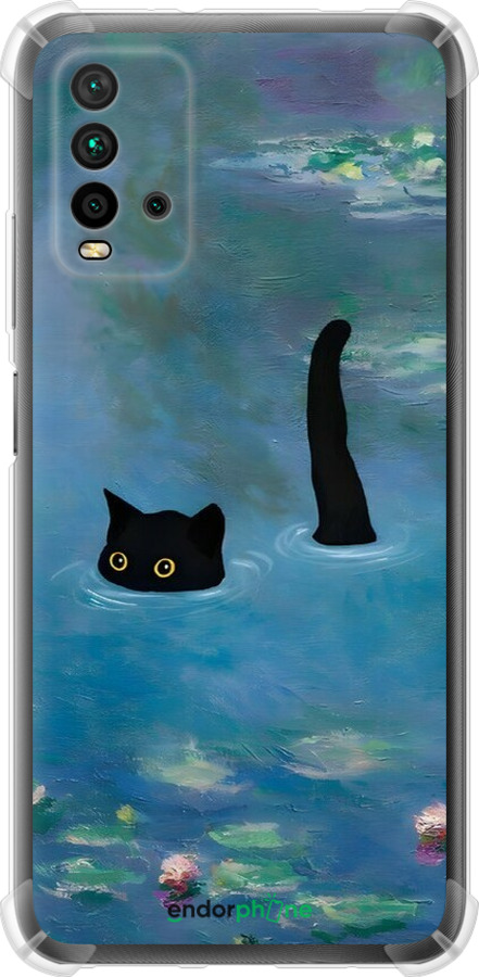 Силикон с усиленными углами чехол С изображением кота и водяной лилии Monet для Xiaomi Redmi 9T - 6519sp-2257 изображение 