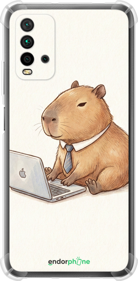 Силіконовий протиударний с посиленими кутами чехол Funny Capybara CEO Working для Xiaomi Redmi 9T - 6777sp-2257 изображение 
