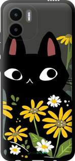 TPU чехол Чорний кіт з квітами для Xiaomi Redmi A2 - 6448b-3026 изображение 