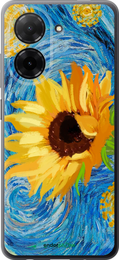 Силиконовый чехол Цветы желто-голубые для Xiaomi POCO C71 4G - 5308u-4146 изображение 