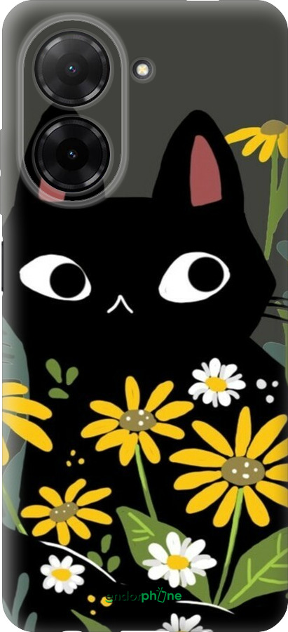 Силіконовий чехол Чорний кіт з квітами для Xiaomi Redmi A5 4G - 6448u-3926 изображение 