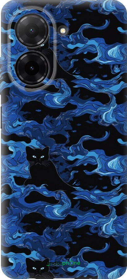 Силиконовый чехол Абстрактный узор черных котов на синем фоне для Xiaomi Redmi A5 4G - 6525u-3926 изображение 