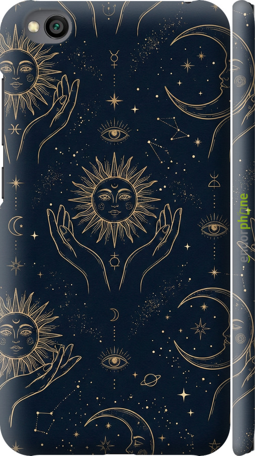 3D пластиковий матовий чехол Celestial Harmony: Sun & Moon Gold Mystic Pattern для Xiaomi Redmi Go - 6778m-1667 изображение 