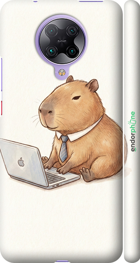 3D пластиковый матовый чехол Funny Capybara CEO Working для Xiaomi Redmi K30 Pro - 6777m-1899 изображение 
