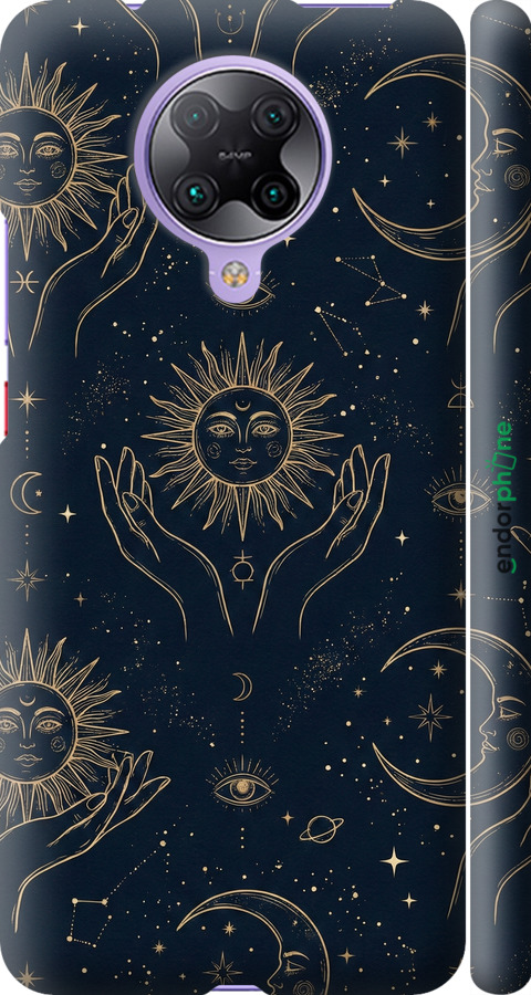 3D пластиковый матовый чехол Celestial Harmony: Sun & Moon Gold Mystic Pattern для Xiaomi Redmi K30 Pro - 6778m-1899 изображение 