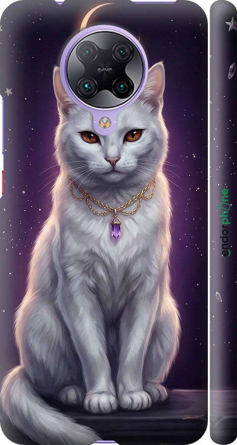 3D пластиковый матовый чехол Mystic White Cat Gothic Dark Purple Gold для Xiaomi Redmi K30 Pro - 6805m-1899 изображение 