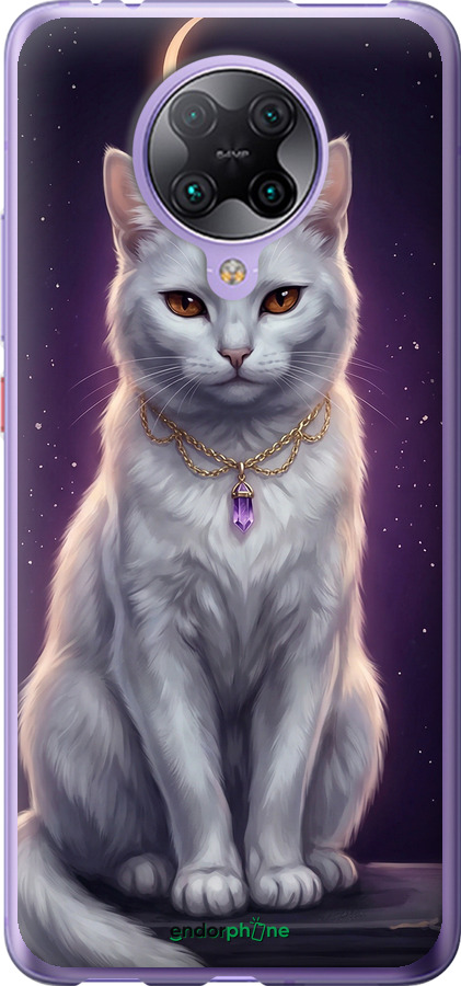 2D пластиковый чехол Mystic White Cat Gothic Dark Purple Gold для Xiaomi Redmi K30 Pro - 6805t-1899 изображение 