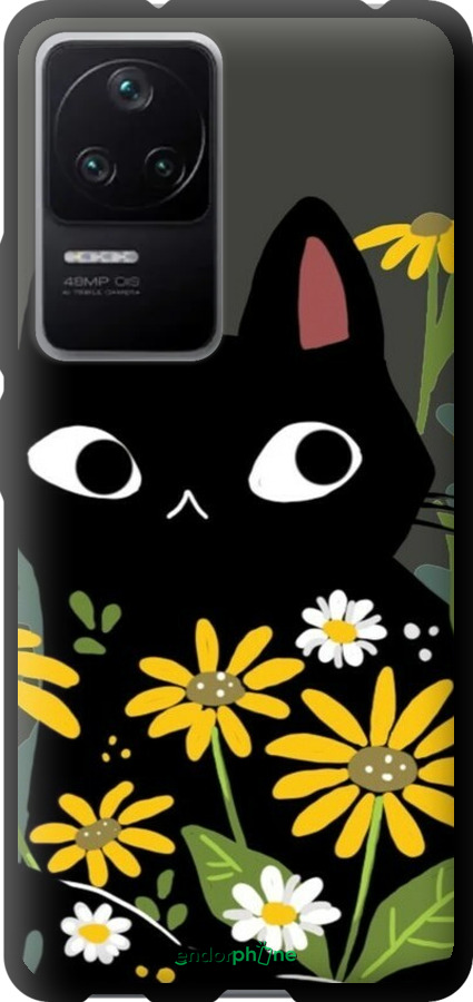 TPU чехол Черный кот с цветами для Xiaomi Redmi K40S - 6448b-2582 изображение 