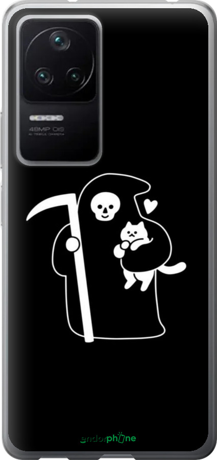 Силиконовый чехол Минималистичный арт: смерть и кошка для Xiaomi Poco F4 - 6529u-3917 изображение 