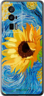 Силиконовый чехол Цветы желто-голубые для Xiaomi Redmi K60 Pro - 5308u-3457 изображение 