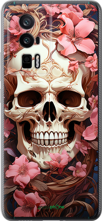 Силиконовый чехол Череп в розовых цветах для Xiaomi Redmi K60 Pro - 5965u-3457 изображение 