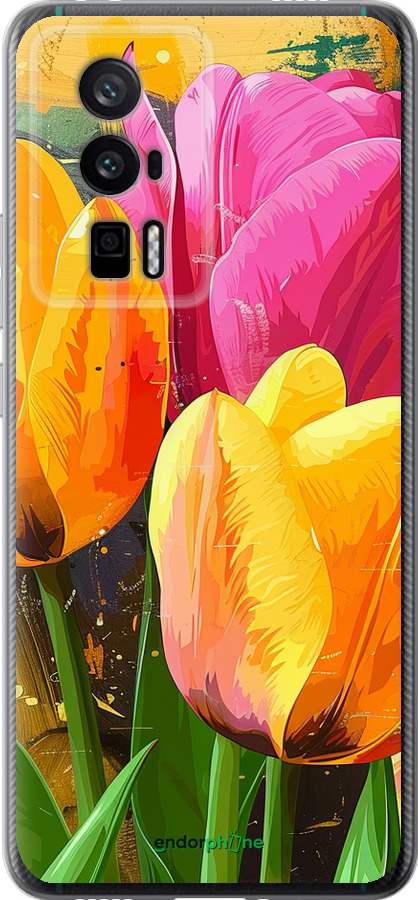 Силиконовый чехол Нарисованные тюльпаны для Xiaomi Redmi K60 Pro - 5990u-3457 изображение 