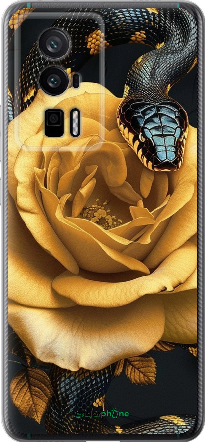 Силиконовый чехол Black snake and golden rose для Xiaomi Redmi K60 Pro - 6068u-3457 изображение 