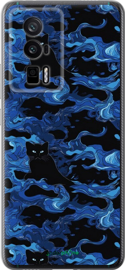 Силіконовий чехол Візерунок чорних котів на блакитному фоні для Xiaomi Redmi K60 Pro - 6525u-3457 изображение 