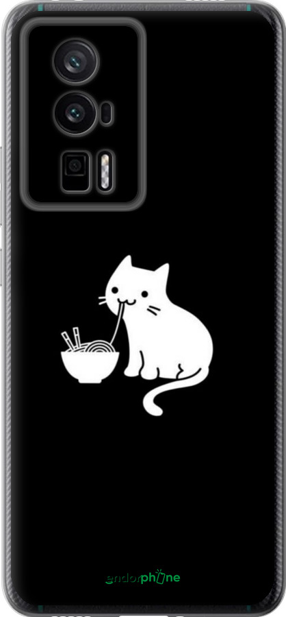 Силиконовый чехол С милым котом на черном фоне для Xiaomi Redmi K60 Pro - 6528u-3457 изображение 