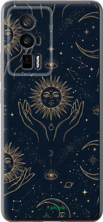 Силиконовый чехол Celestial Harmony: Sun & Moon Gold Mystic Pattern для Xiaomi Redmi K60 Pro - 6778u-3457 изображение 