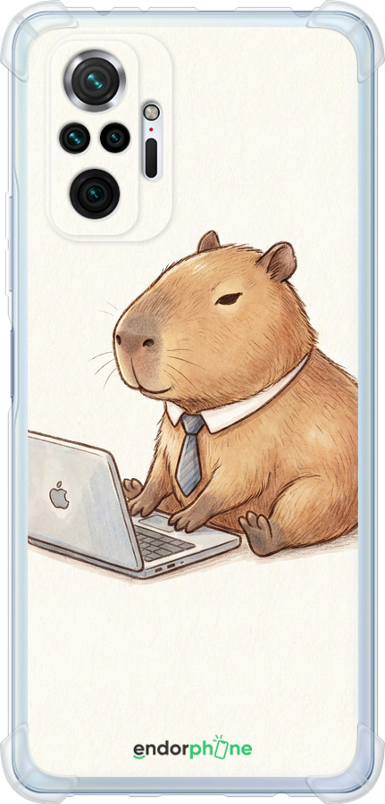Силикон с усиленными углами чехол Funny Capybara CEO Working для Xiaomi Redmi Note 10 Pro - 6777sp-2297 изображение 