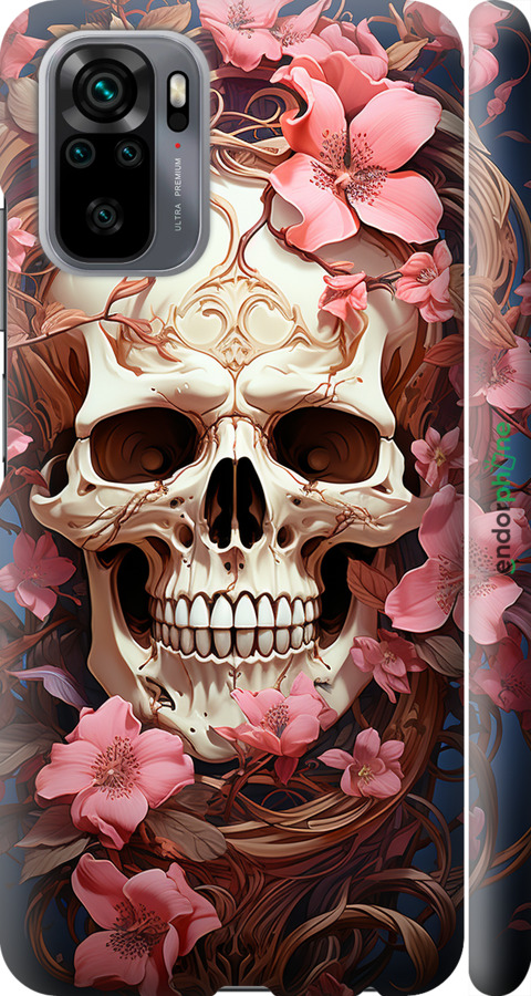 3D пластиковий матовий чехол Череп у рожевих квітах для Xiaomi Poco M5s - 5965m-3117 изображение 