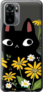 Силиконовый чехол Черный кот с цветами для Xiaomi Poco M5s - 6448u-3117 изображение 