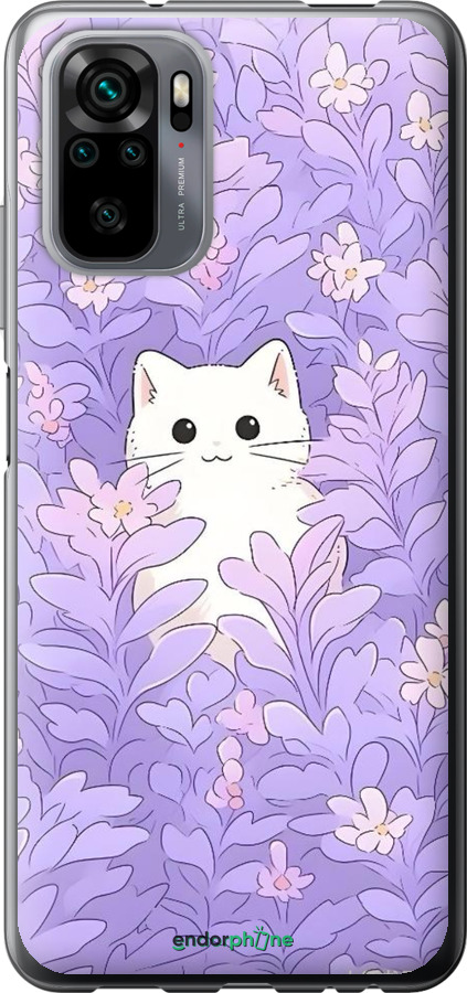 Силиконовый чехол Котик в цветах для Xiaomi Redmi Note 10 - 6390u-2277 изображение 