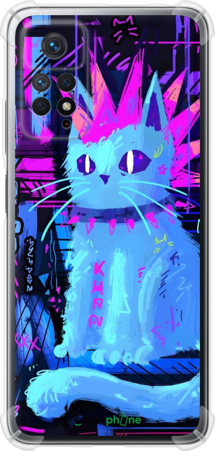 Силикон с усиленными углами чехол Кот панк для Xiaomi Redmi Note 11 Pro - 6311sp-2512 изображение 