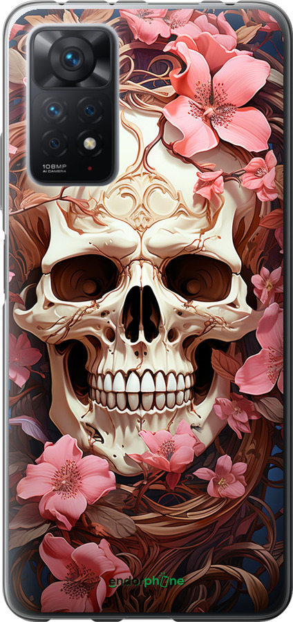 Силіконовий чехол Череп у рожевих квітах для Xiaomi Redmi Note 11 Pro - 5965u-2512 изображение 