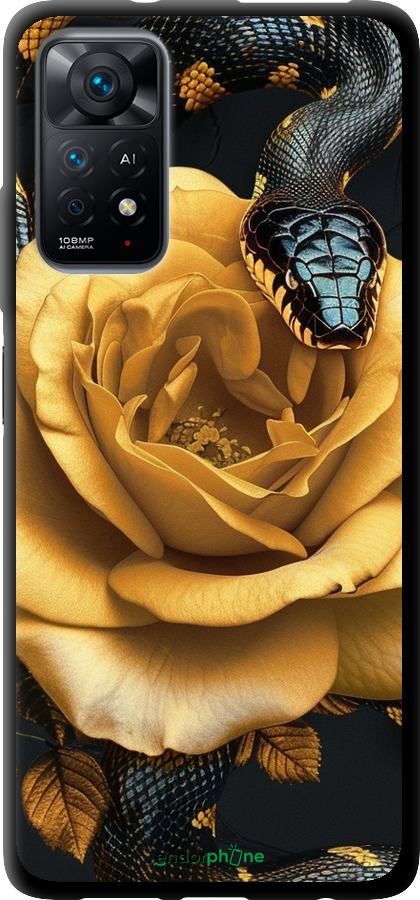 TPU чехол Black snake and golden rose для Xiaomi Redmi Note 11 - 6068b-2516 изображение 