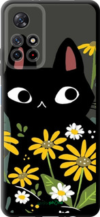 TPU чехол Чорний кіт з квітами для Xiaomi Redmi Note 11 5G - 6448b-3849 изображение 