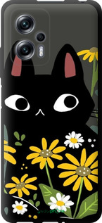 TPU чехол Чорний кіт з квітами для Xiaomi Redmi Note 11T Pro+ - 6448b-3861 изображение 