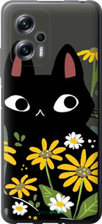 Силиконовый чехол Черный кот с цветами для Xiaomi Redmi Note 11T Pro - 6448u-2644 изображение 