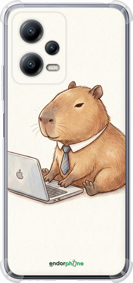 Силикон с усиленными углами чехол Funny Capybara CEO Working для Xiaomi Redmi Note 12 5G - 6777sp-2934 изображение 
