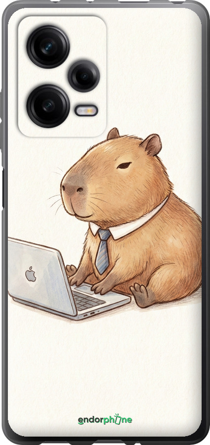 Силиконовый чехол Funny Capybara CEO Working для Xiaomi Redmi Note 12 Pro 5G - 6777u-2932 изображение 