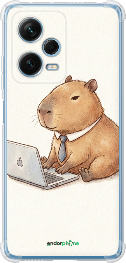 Силикон с усиленными углами чехол Funny Capybara CEO Working для Xiaomi Redmi Note 12 Pro+ 5G - 6777sp-3612 изображение 